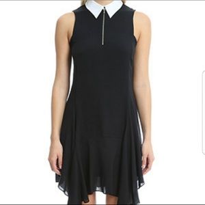 NWT A.L.C asymmetric silk dress black with white collar